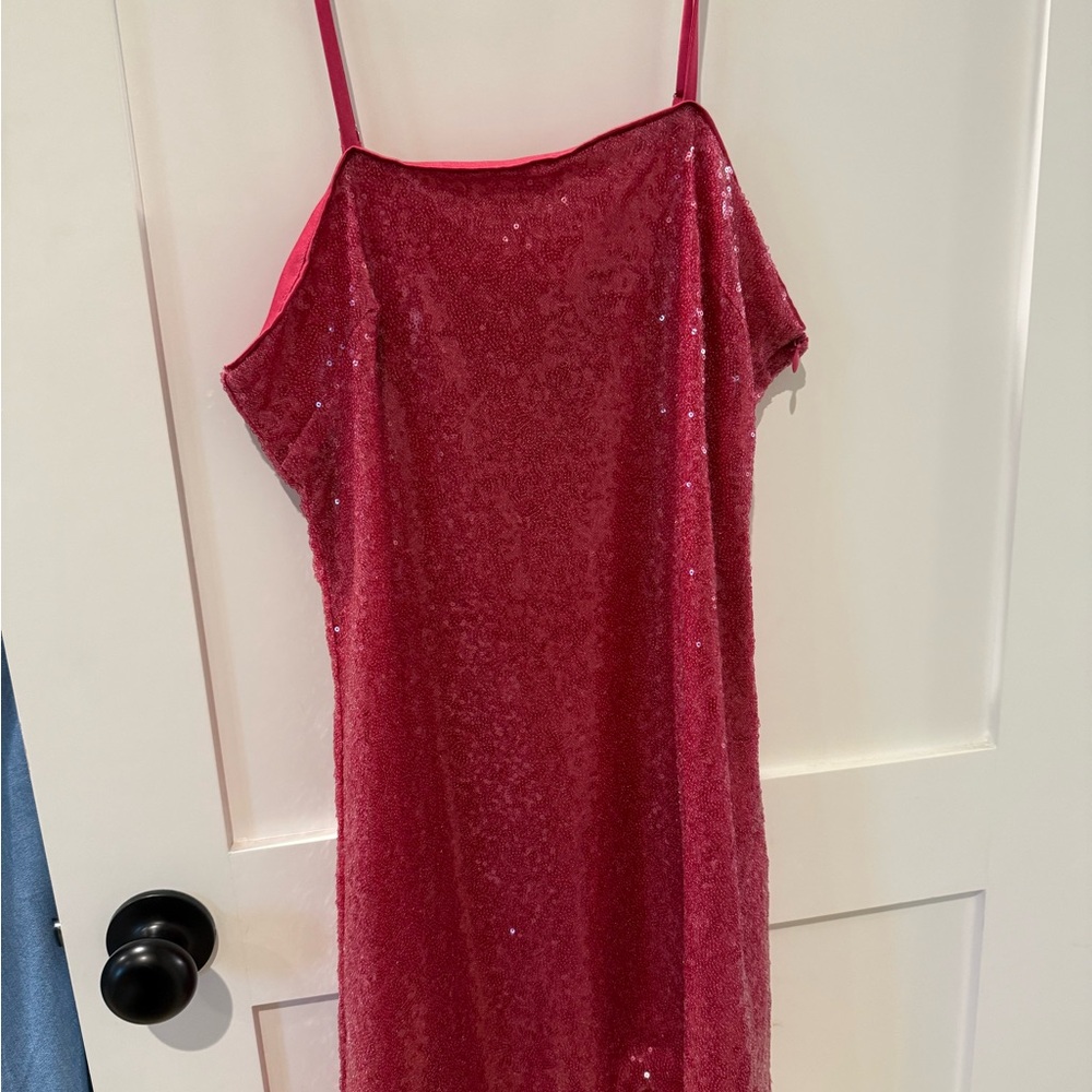 Women's Red Sequin Mini Dress - Sleeveless Slip Style